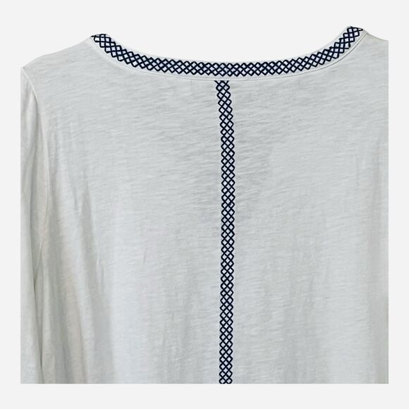 Boden Alison Tunic Top Sz L Pullover Tassels Embroidered Boho Coastal Blue White - Picture 6 of 11